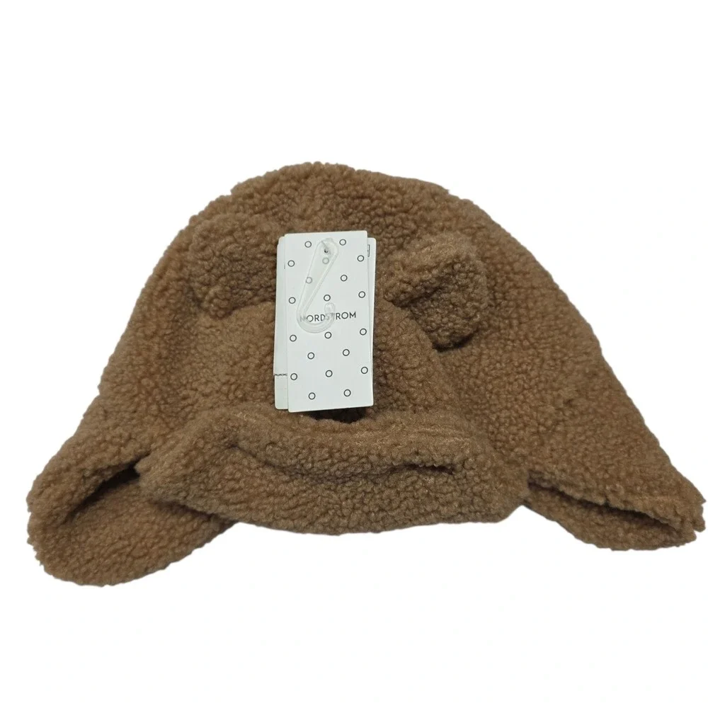 NEW Nordstrom Kids Brown Teddy Fleece Trapper Hat with Ear Flaps 12-24 Months‎